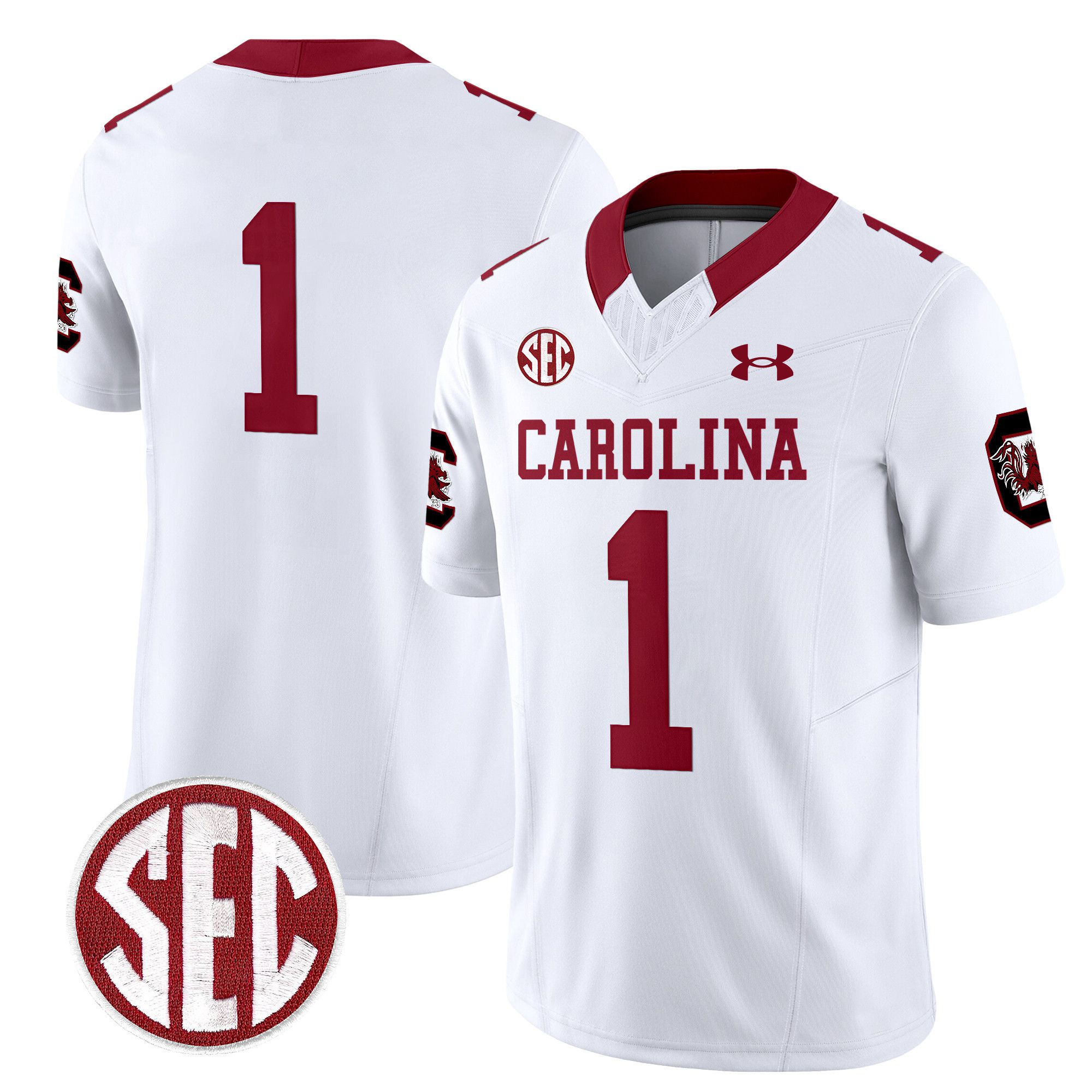 Men South Carolina Gamecocks #1 No Name White 1980 Throwback Vapor Limited 2024 NCAA Jersey